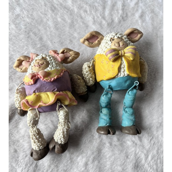 Anthropomorphic Sheep Shelf Sitters Hanging Legs Made Of Resin - Nice For Easter - Picture 5 of 8